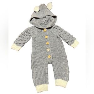 LIKE NEW - Gray Fox Knit Romper - Gender Neutral, 6-12 Months